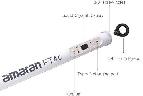 Miniatura 4 de Aputure Amaran PT4c - Kit de 2 luces, tubo de luz de píxeles, tubo LED de 16 píxeles RGBWW, potencia de 32 W (47.2 in/47.2 pulgadas) Amaran T4C