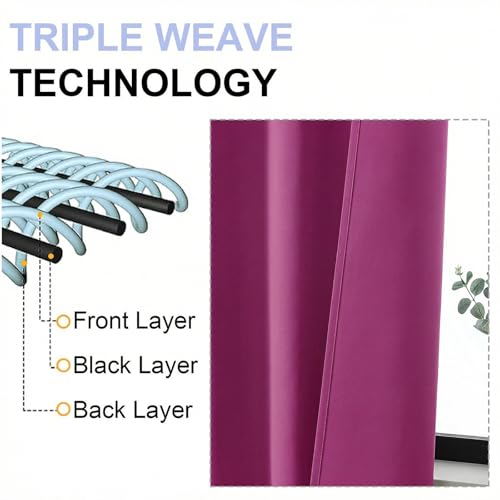 Image of Simplebrand Ava Hot Pink Short Blackout Curtains for Bedroom 45 Inches Long 2 Panels Set, Solid Thermal Insulated, Energy Saving Window Treatment Curtains Blackout Drapes, W40 x L45 Inch