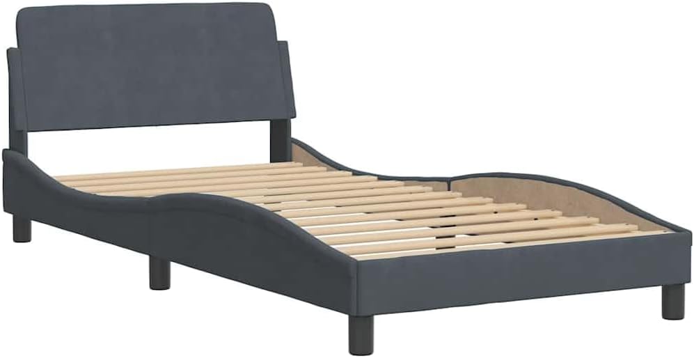 Bed Frame Dark Grey Velvet Twin Platform Bed Frame with Storage Modern Rectangular Design Sturdy Heavy-Duty Foundation Easy Assembly No Box Spring Needed for Bedroom