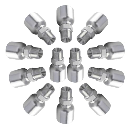 Image of 12 Pack Hydraulic Hose Fittings 3 /8 inch I.D. Hose x 3 /8 inch NPT Male ,Durable Carbon Steel Ends for Single Wire Hydraulic Line Systems