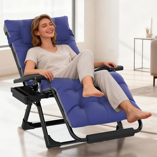 Image of Slendor Oversized Zero Gravity Chairs XL, 29in Padded Recliner Chair, Blue | Reclining Lounge Chair, Folding Anti Gravity Chairs w /Aluminum Alloy Lock,Headrest,Cup Holder, Support 440lbs,for Lawn Patio