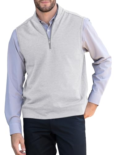Makkrom Mens Quarter Zip Sleeveless Golf Vest Pullover Stand Collar Casual Vests Outerwear Light Grey