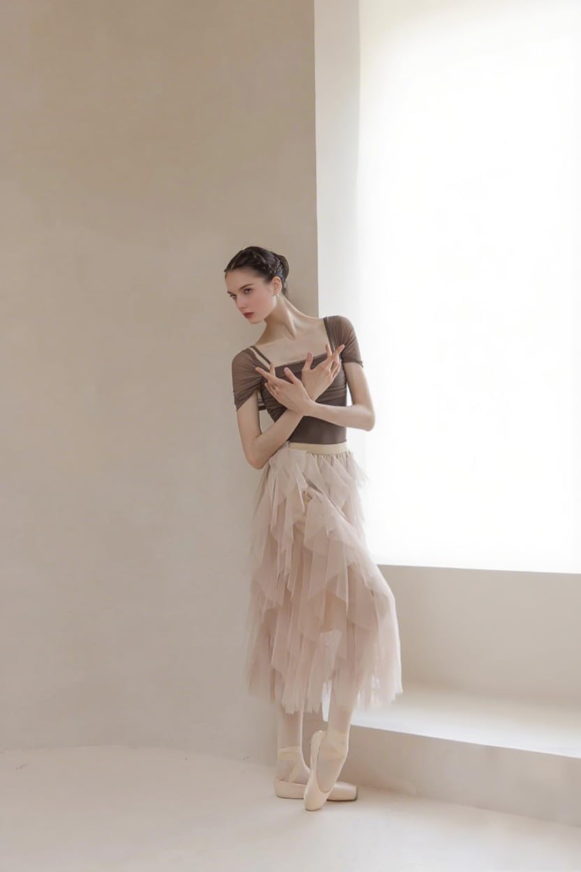 Tulle Skirts for Women Midi Long Fairy Skirt Tutu A-Line Mesh Layered High Elastic Waist Halloween Skirts - Image 2