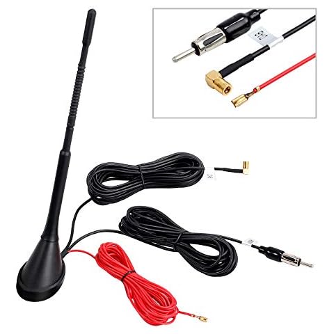 CAMWAY Car Aerial Antenna Mast DAB+ AM/FM Amplifier Booster 5m Long Cable Compatible For Car Radio Dab FM/AM Strong Signal Acceptance DAB Splitter Antenna Cover