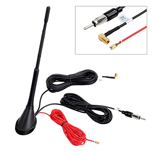 CAMWAY Antenne de Toit pour Voiture Antenne Flexible Dab Récepteur de Signal Radio Voiture Amplifié Actif Universel Dab + FM AM Radio Montage Toit Amplificateur câble 5M, 12V