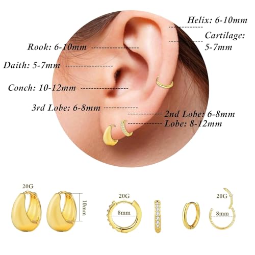 3 Pair Small Gold Hoop Earrings Set for Women, Huggie Hoop Earrings Earring Stack Helix Jewelry as Gold Earrings for Multiple Piercing, Tiny Stud Earrings as Cute Jewelry for Woman Daily Wear4