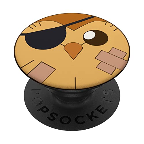 Adorable tiny owl demon with eye patch looking like a pirate PopSockets Swappable PopGrip, Black