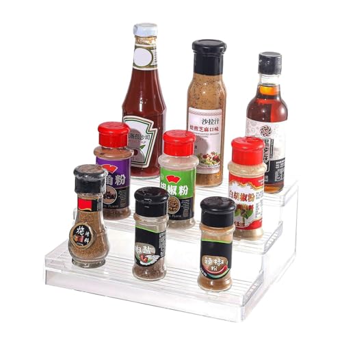 Organizzatore di condimento per mobile, organizzatore di condimento da cucina,Servitore per scaffali a rack acrilico a 3 livelli - pratici, organizzatore di condimenti per vetrine per cucina, bagno, c