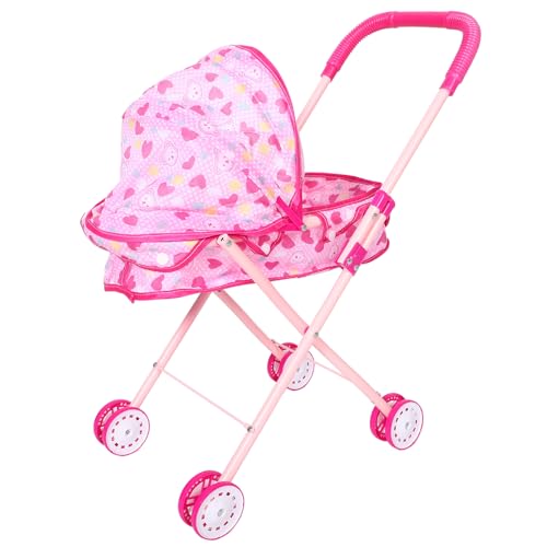 Poussette poupée pliable en fer HEMOTON rose pour le jeu d'imitation des enfants