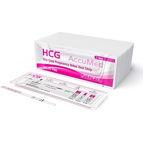 AccuMed Pregnancy Test Strips, 25-Count Individually Wrapped Pregnancy Strips, Early Home Detection Pregnancy Test Kit, Clear HCG Test Cover