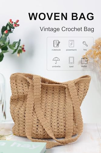 Image of TeeYee Boho Crochet Summer Handbag Handmade Cotton Rope Knit Shoulder Bags for Women Bohemia Tote for Travel