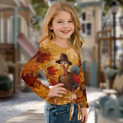Shirts for Girls Long Sleeve Front Tie Knot Shirt, 5-12 Y3