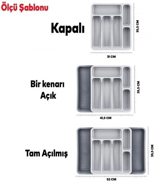 Deconox Kaşıklık Çekmece içi Ayarlanabilir Açılabilir Bıçak Kaşık Çatal Çekmece İçi Düzenleyici Kayar Kaşıklık - Görsel 4