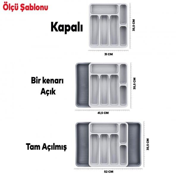 Deconox Kaşıklık Çekmece içi Ayarlanabilir Açılabilir Bıçak Kaşık Çatal Çekmece İçi Düzenleyici Kayar Kaşıklık 2 Renk Seçeneği