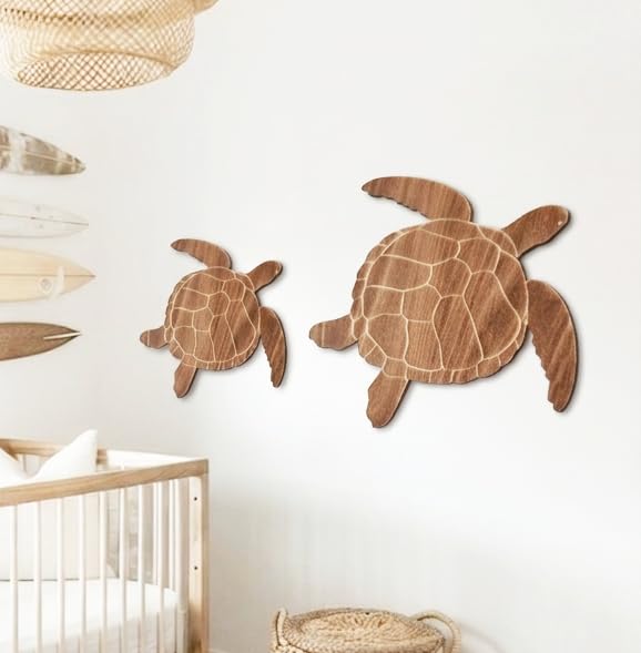 Tortues en bois decoration murale chambre bebe theme ocean lot de 2 Solenzo stickers relief