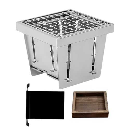Barbacoa de carbón vegetal – Barbacoa plegable de acero inoxidable | Barbacoa compacta para llevar - para senderismo, casa, jardín, viajes, patio trasero, picnic, cocina al aire libre y