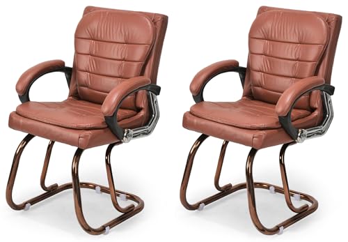 Image of GOYALSON Deluxe Cushioned Office Home Study Chair with Chrome Durable Frame and Cushioned seat Back (2, Brown, Copper Coated Double Pipe Frame)