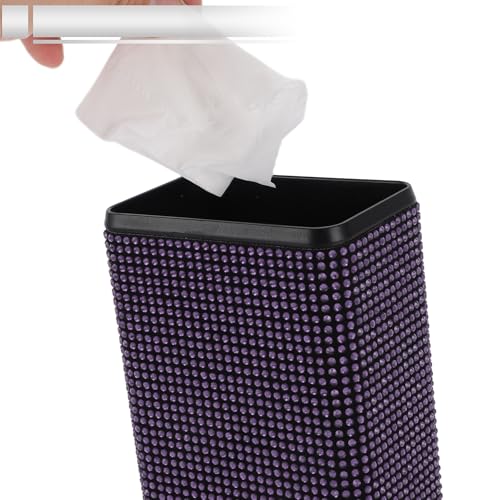 Image of 1 Pcs Universal Car Trash Can Hanging 4.3 inch Length 2.8 inch Width 5.5 inch Height Trash Bin with Hook and Back Clip Purple Plastic Rhinestone