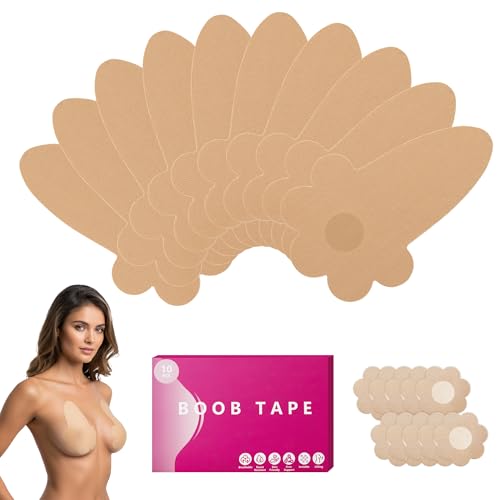 Seconds Countdown 10 Pcs Boob Tape for Breast Lift - BoobTape with 10 Pcs Pastie,Body Tape for Women Invisible Breast Bra Beige