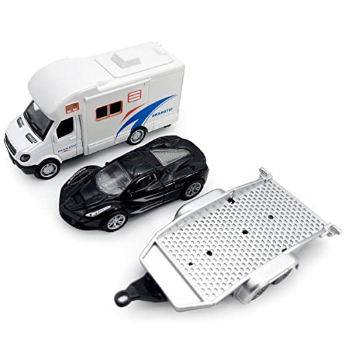 Modelo de coche motorhome con remolque blanco miniatura 5