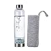 AMOYSTONE Crystal Infused Energy Water Bottles Aquamarine Crystal Crushed Stones with Removable Crystal Protective Sleeve 450ml