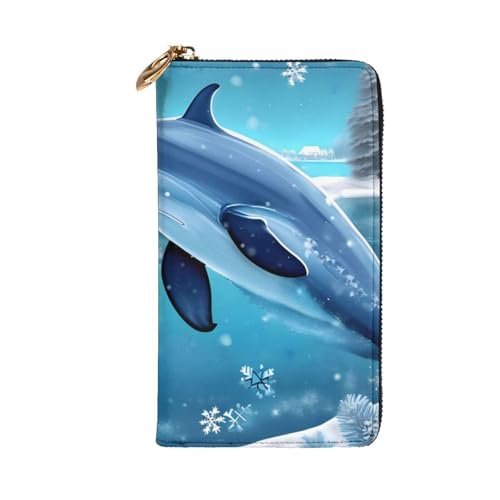 Winter The Dolphin Prints Leather Long Clutch Wallet for Fashionable Girls and Women - Durable, Stylish, and Functional, Black, One Size2