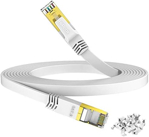 HiiPeak Cat 8 Flat Ethernet Cable 15m, Cat8 Internet Cable 40Gbps 2000Mhz High-Speed Professional LAN Patch Network Cables with RJ45 Gold-Plated Connector, Compatible with Cat5/Cat6/Cat7, White(15 m)