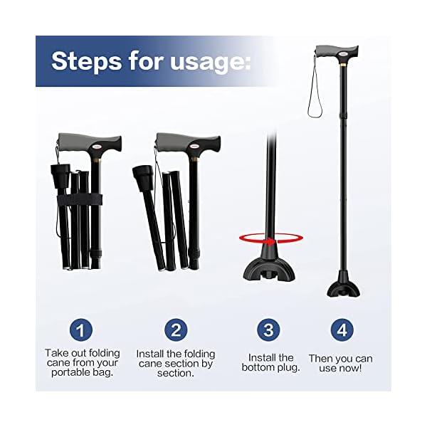 Gehstock Herren Damen, Wanderstöcke Teleskop Faltbar, Shealthub Anti-Rutsch Spazierstock Höhenverstellbar 84-94cm… – Bild 5