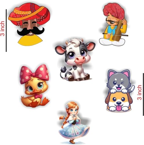 Image of Jwalpa Collection Fridge Magnet Baby Animal Decorative for almirah Set of 6 Refrigerator MDF Wooden Home Kitchen Decor Magnets, Washing Machine,Study Table Stylish, Cafe, Office (Design 02)