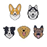 Dog Breed Enamel Pins Set, 5 Designs - Corgi, Husky, Border Collie, Golden Retriever, German Shepherd