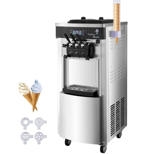 Machine à Crème Glacée professionnelle, Machine à crème glacée italienne 20-28L/h 2200W 3 Saveurs Panneau LED à Nettoyage Automatique pour Yaourt Café Snack-Bar Glacier Camion-Restaurant