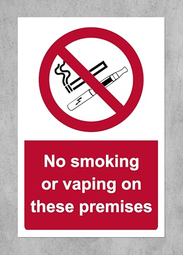 No smoking or vaping on these premises Safety sign Pack of 2 - Self adhesive stickers (300mm x 200mm)
