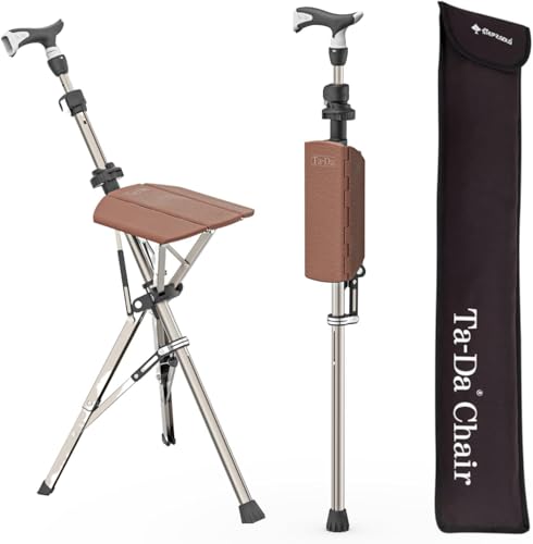 Image of Ta-Da Chair Series 1 Pro, Portable Trekking Hiking Pole, Folding Walking Stick with Seat, Walking Cane with Chair, Foldable Chair, Lightweight Aluminum, Easy Carry and Storage, Anti-Slip