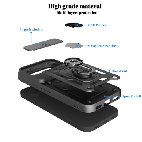 Image of Casodon Shockproof Back Case Cover for Google Pixel 11 Pro 5G, Shockproof Google Pixel 11 Pro Back Cover, Ring Case with Kickstand and Camera Protection Shutter - Black