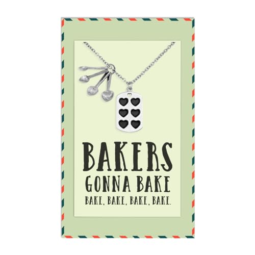 Product Image of the quan jewelry Gifts for Mom Measuring Spoons Pendant Necklace, Funny Baking Quote Card, Stainless Steel, 16 inches to 18 inches