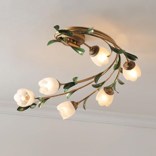 Plafoniere Vintage Semi-incassate, Lampada a Forma di Fiore in Vetro per Camera da Letto, Soggiorno, Sala da Pranzo (Satinato) (Satinato)