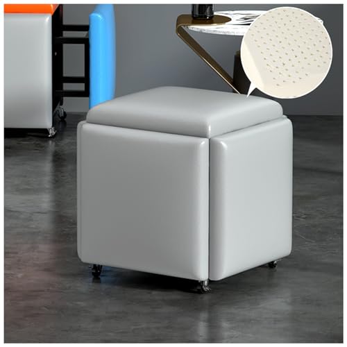 PIPOEI Asiento Cubo 5 en 1 de Piel Sintética con Ruedas Giratorias, Taburetes Apilables, Banco Otomano Cuadrado Multifuncional de Piel para Dormitorio y Sala de Estar 02,45 * 45cm