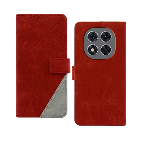 Image of amazon basics Redmi Note 14 Pro Plus 5G Flip Cover | Card Pockets Wallet & Stand | Flip Cover for Redmi Note 14 Pro Plus 5G (Red with Grey)