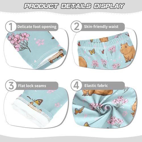 Boccsty Capybara Pink Flowers Butterflies Girls Leggings Kids Yoga Pants Dance Active Tights 4T3