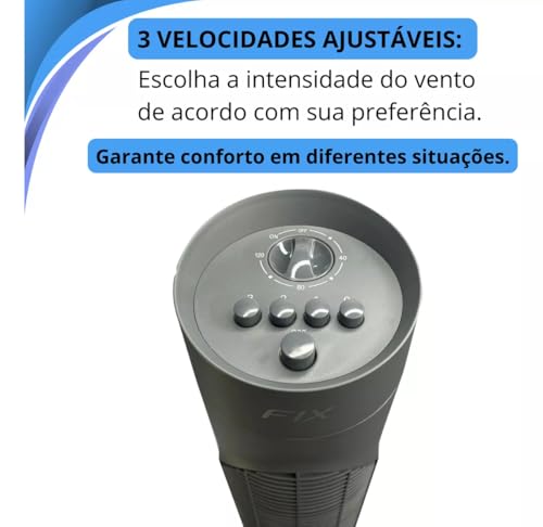 Ventilador De Torre coluna 3 niveis de velocidades Turbo Silencioso circulador de ar compacto 127v 8