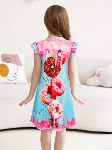 WonderBabe Girls Nightgowns Casual Dress Flutter Short Sleeves Nightdress Cat Sleepwear Pajamas Night Gowns for Kids3