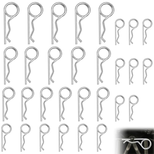 30 Stück Federstecker Doppelt, R Splinte Sortiment M2.5-M5 Federsplinte Federstahl Verzinkte Sicherungssplint Sicherungsstift für Automobil Motor Fahrradbefestigung und Reparatur