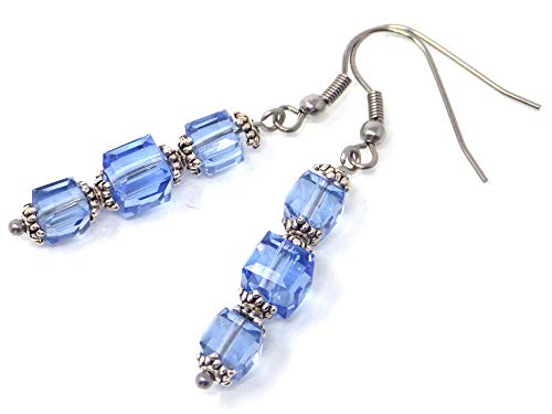 Pendientes de cristal y acero inoxidable azul cielo