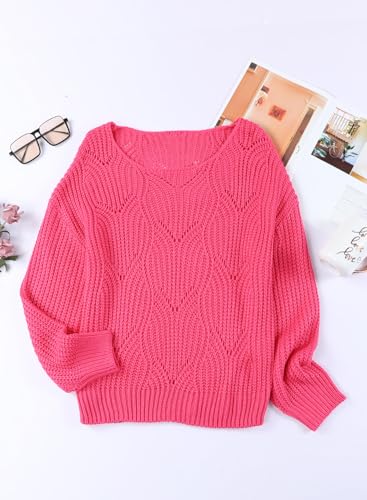 Image of Dokotoo Womens Sweaters 2026 Crewneck Cute Elegant Soft Long Sleeve Hollow Cable Knit Pullover Tops