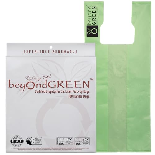 beyondGREEN Plant-Based Cat Litter Poop Waste Pick-Up Bags with Handles - 100 Bags - 10 in x 20 in