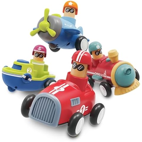 LiKee Toy Cars for Toddlers 1 2 3 4 Years Old Boy Girl, 4 Pcs Pull Back Cars for 18+ Months Baby Infant Gift, Kids Trucks Push and Go Back Friction Powered Vehicles (Transport) Cover