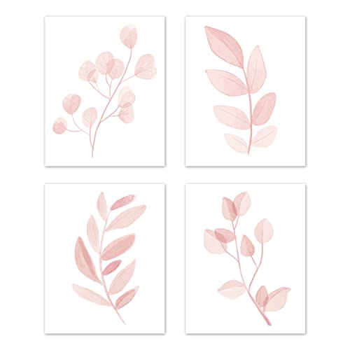 Image of Sweet Jojo Designs Blush Pink and White Floral Leaf Wall Art Prints Room Decor for Baby, Nursery, and Kids - Boho Chic Bohemian Watercolor Botanical Flower Woodland Tropical Single Flower - Set of 4
