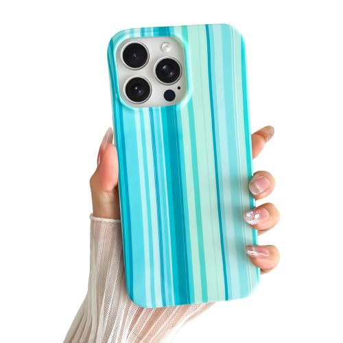 Yeddabox for iPhone 15 Pro Max Case Rainbow Striped Phone Case for Women Girls, Mint Green
