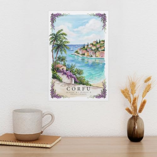 Poster Corfou aquarelle pour une décoration de chambre épurée