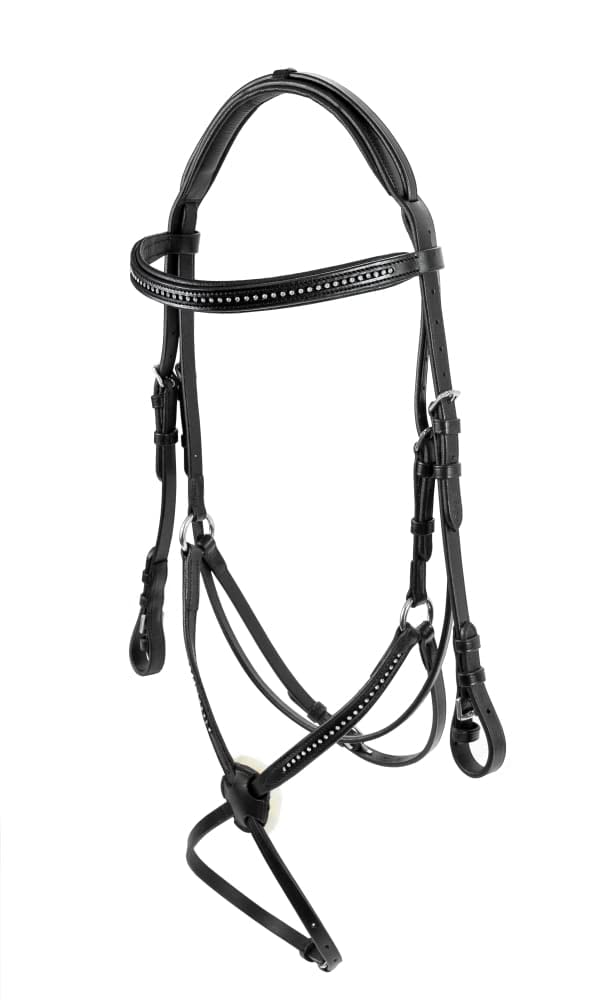 Start Trensenzaum mexikanisch – gepolstert, Leder, inkl. Zügel – mit Strass-Zierde für eleganten Look & Komfort - Zeus (Schwarz, Full (Warmblut))